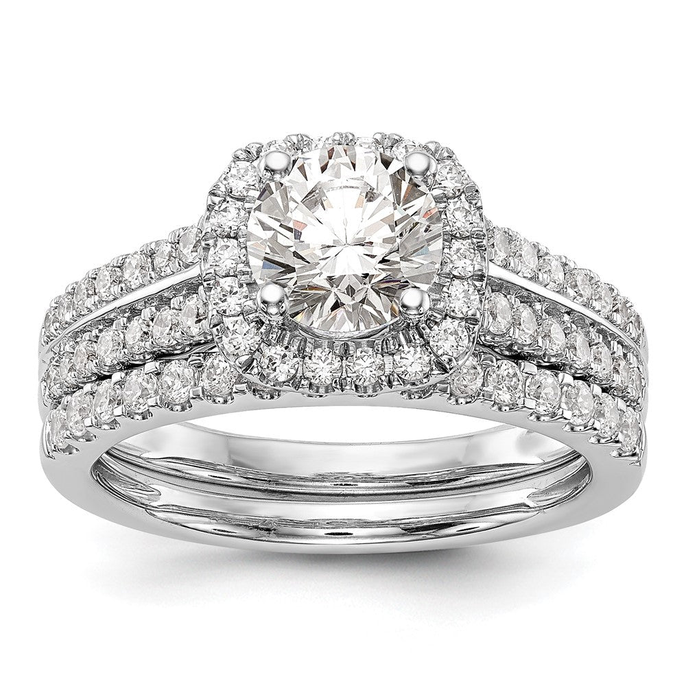 14K Weißgold Verlobungsring mit Kissenschliff-Halo aus simulierten Diamanten