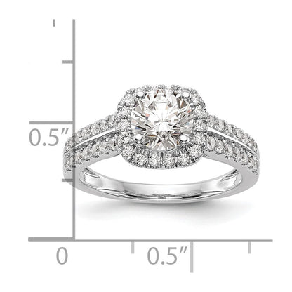 14K Weißgold Verlobungsring mit Kissenschliff-Halo aus simulierten Diamanten