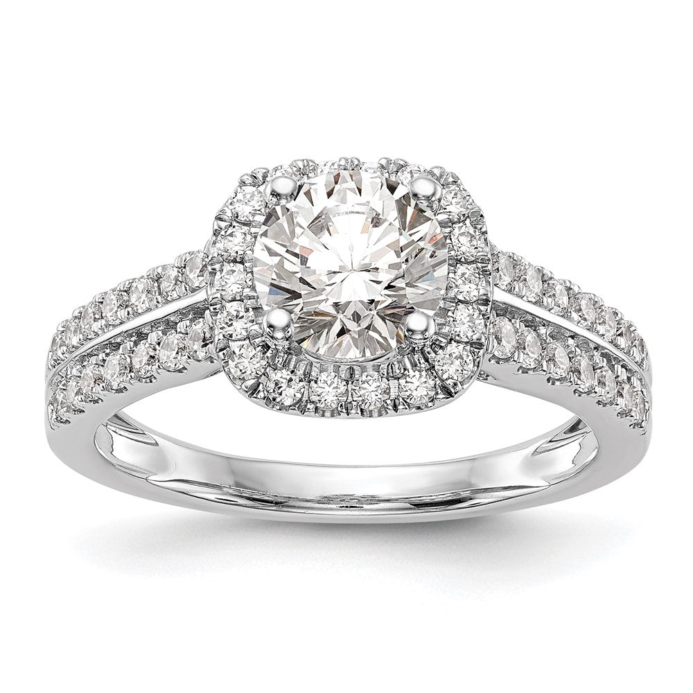 14K Weißgold Verlobungsring mit Kissenschliff-Halo aus simulierten Diamanten