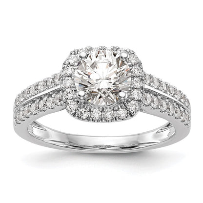 14K Weißgold Verlobungsring mit Kissenschliff-Halo aus simulierten Diamanten