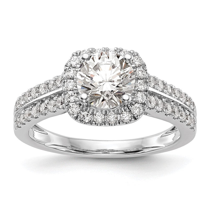 14K Weißgold Verlobungsring mit Kissenschliff-Halo aus simulierten Diamanten