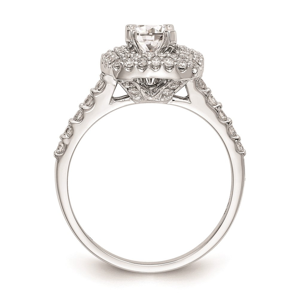 14K Weißgold Verlobungsring mit simuliertem Diamanten im Kissenschliff und doppelter Halo-Fassung
