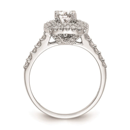 14K Weißgold Verlobungsring mit simuliertem Diamanten im Kissenschliff und doppelter Halo-Fassung