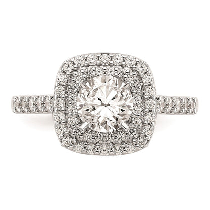14K Weißgold Verlobungsring mit simuliertem Diamanten im Kissenschliff und doppelter Halo-Fassung