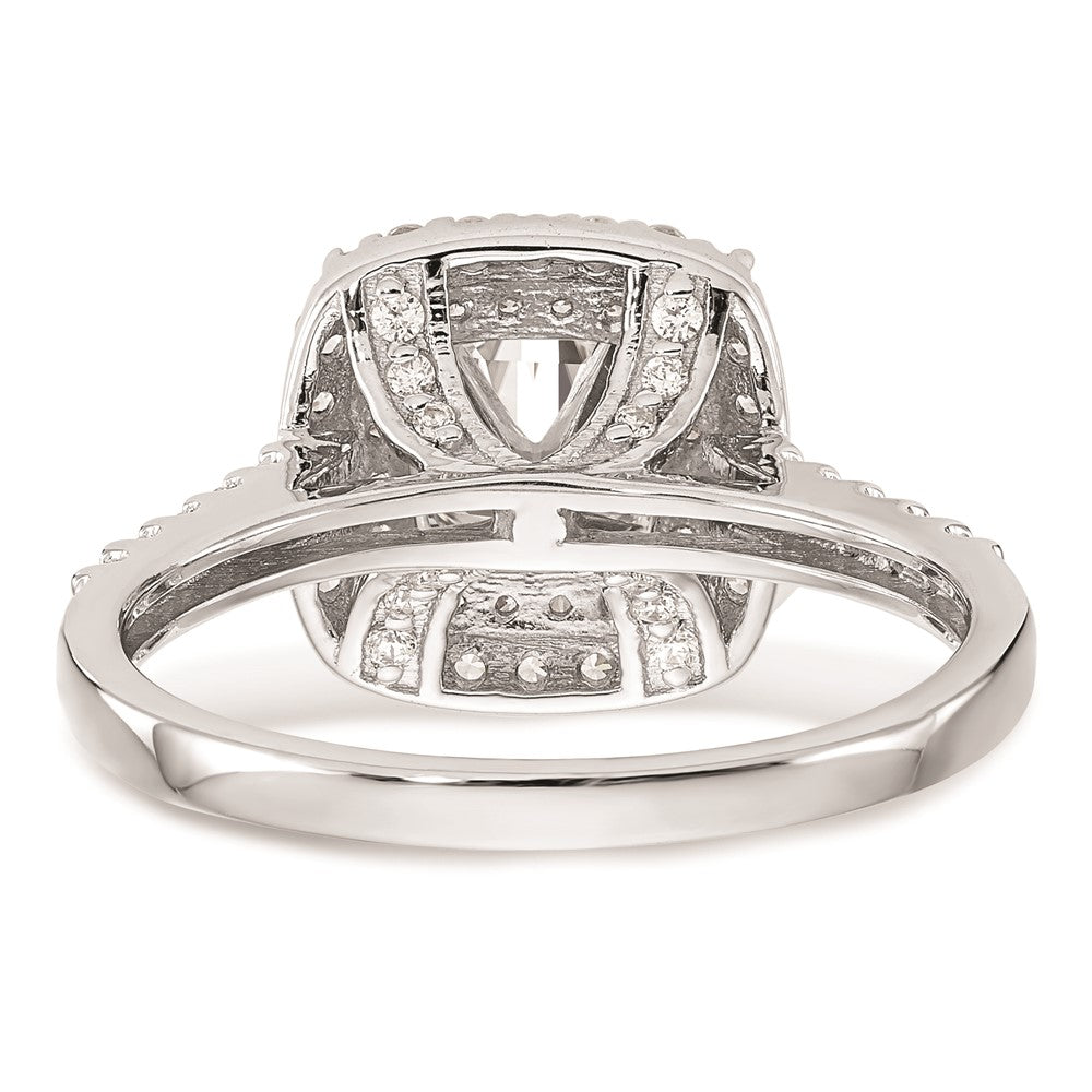 14K Weißgold Verlobungsring mit simuliertem Diamanten im Kissenschliff und doppelter Halo-Fassung