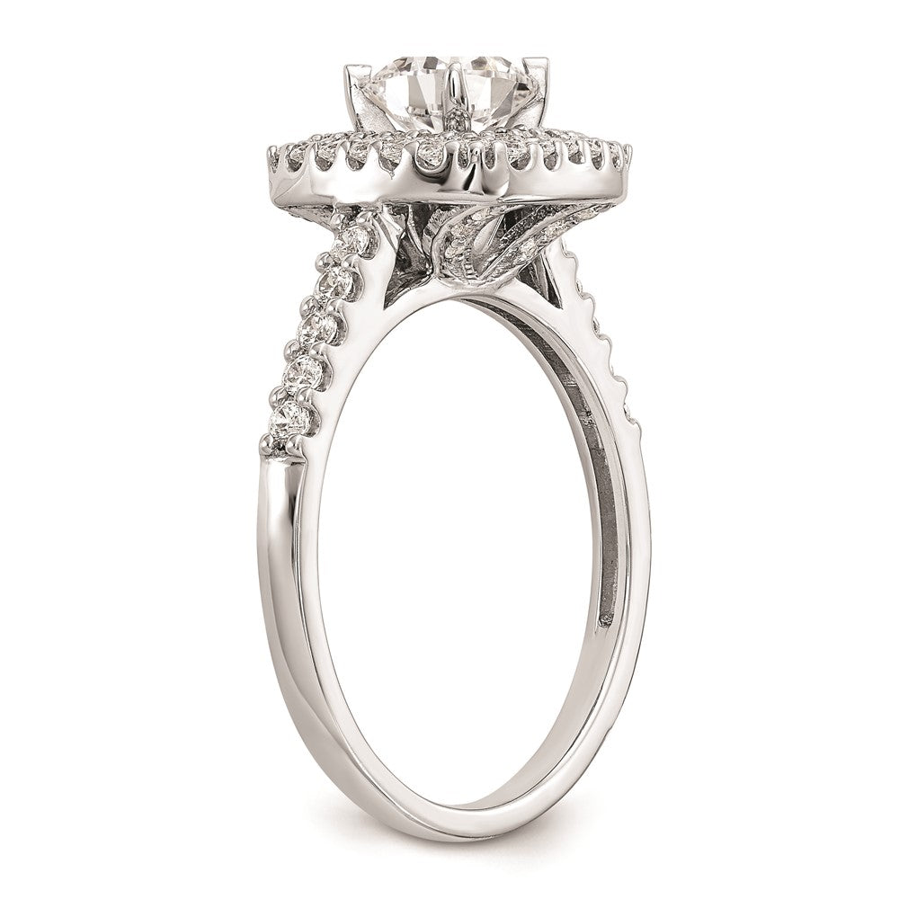 14K Weißgold Verlobungsring mit simuliertem Diamanten im Kissenschliff und doppelter Halo-Fassung