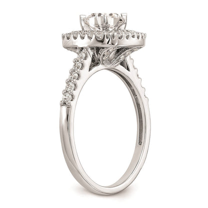 14K Weißgold Verlobungsring mit simuliertem Diamanten im Kissenschliff und doppelter Halo-Fassung