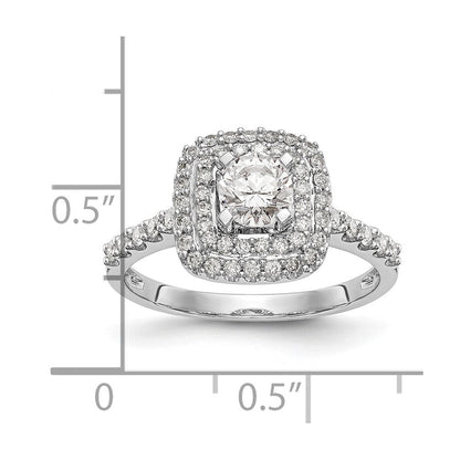14K Weißgold Verlobungsring mit simuliertem Diamanten im Kissenschliff und doppelter Halo-Fassung