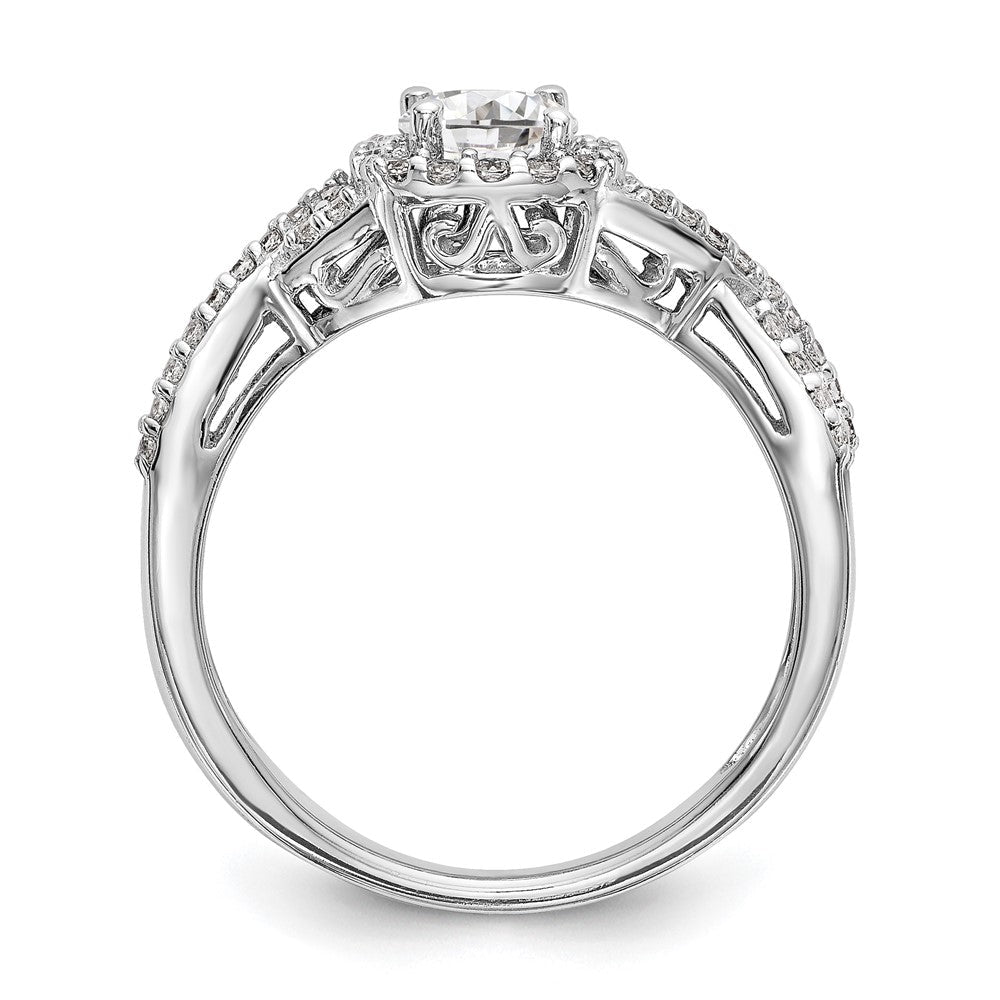14K Weißgold Verlobungsring mit 0,75 ct. Laborgezüchteten Diamanten im Rundschliff, VS/SI+ G+, mit doppeltem Halo