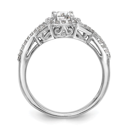 14K Weißgold Verlobungsring mit 0,75 ct. Laborgezüchteten Diamanten im Rundschliff, VS/SI+ G+, mit doppeltem Halo