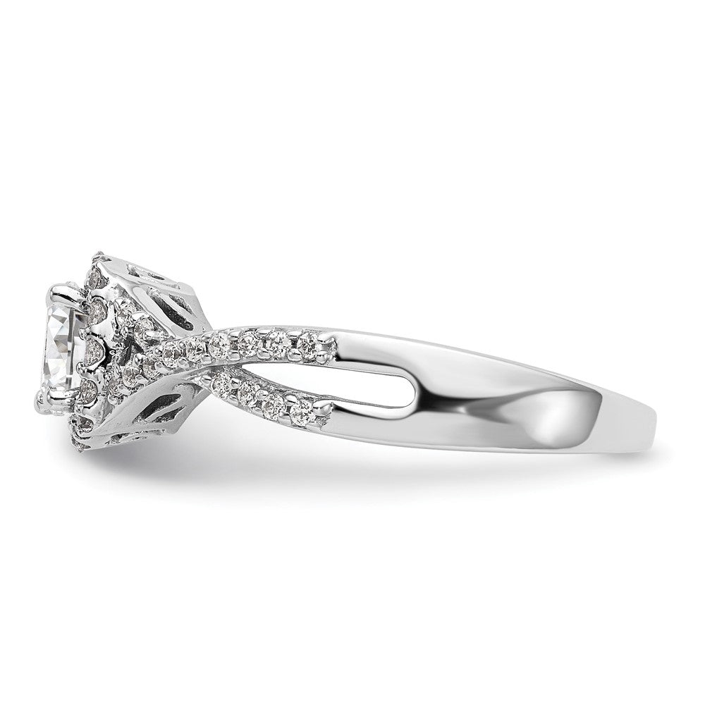 14K Weißgold Verlobungsring mit 0,75 ct. Laborgezüchteten Diamanten im Rundschliff, VS/SI+ G+, mit doppeltem Halo
