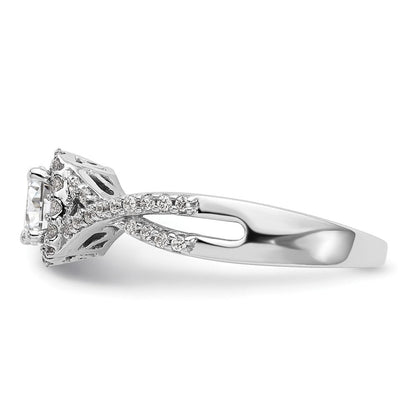 14K Weißgold Verlobungsring mit 0,75 ct. Laborgezüchteten Diamanten im Rundschliff, VS/SI+ G+, mit doppeltem Halo