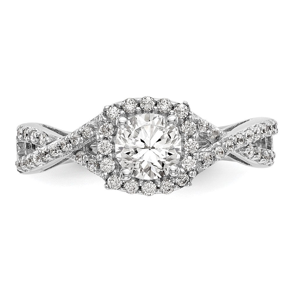 14K Weißgold Verlobungsring mit 0,75 ct. Laborgezüchteten Diamanten im Rundschliff, VS/SI+ G+, mit doppeltem Halo