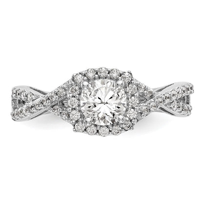 14K Weißgold Verlobungsring mit 0,75 ct. Laborgezüchteten Diamanten im Rundschliff, VS/SI+ G+, mit doppeltem Halo