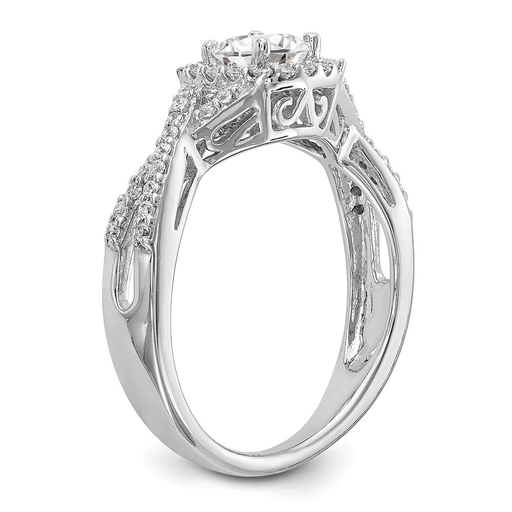 14K Weißgold Verlobungsring mit 0,75 ct. Laborgezüchteten Diamanten im Rundschliff, VS/SI+ G+, mit doppeltem Halo