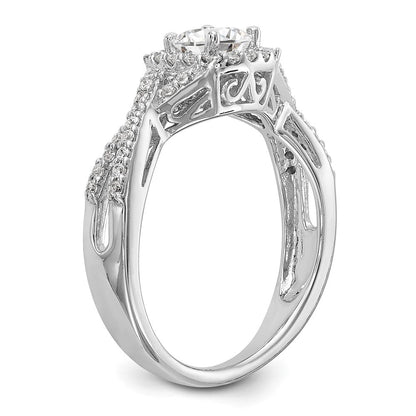 14K Weißgold Verlobungsring mit 0,75 ct. Laborgezüchteten Diamanten im Rundschliff, VS/SI+ G+, mit doppeltem Halo