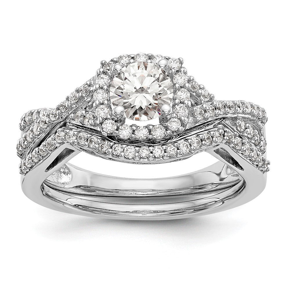 14K Weißgold Verlobungsring mit 0,75 ct. Laborgezüchteten Diamanten im Rundschliff, VS/SI+ G+, mit doppeltem Halo