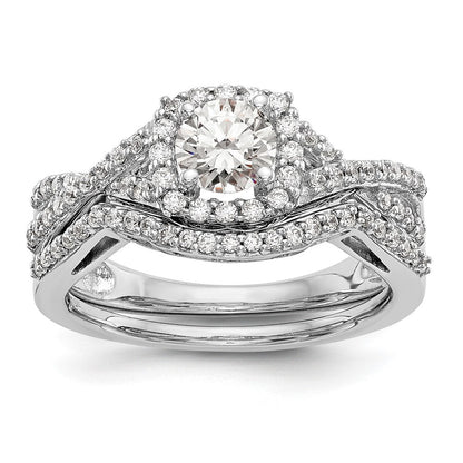14K Weißgold Verlobungsring mit 0,75 ct. Laborgezüchteten Diamanten im Rundschliff, VS/SI+ G+, mit doppeltem Halo