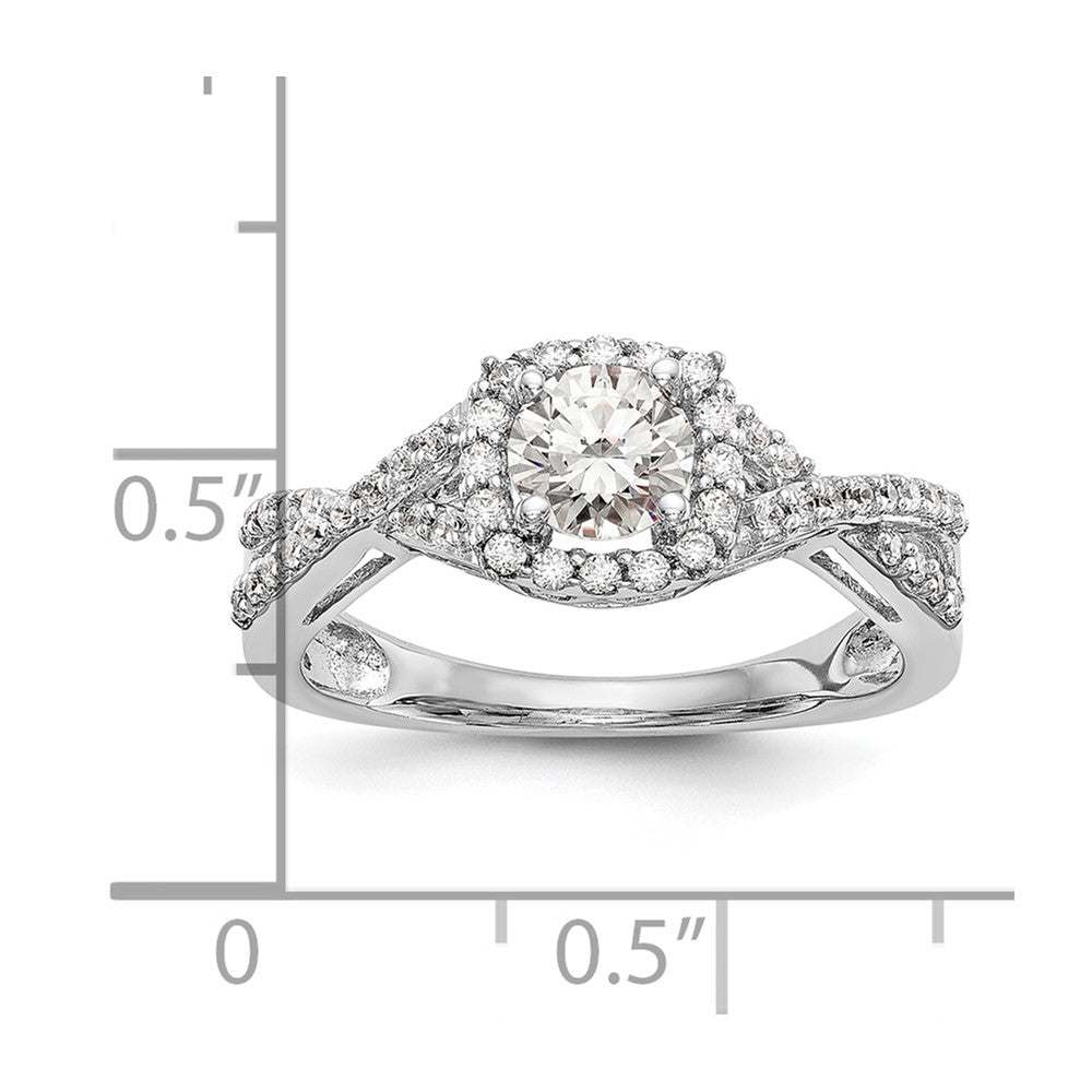14K Weißgold Verlobungsring mit 0,75 ct. Laborgezüchteten Diamanten im Rundschliff, VS/SI+ G+, mit doppeltem Halo