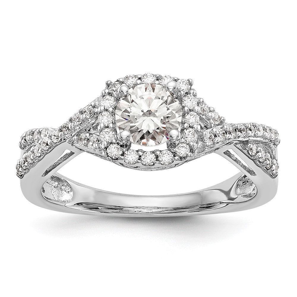 14K Weißgold Verlobungsring mit 0,75 ct. Laborgezüchteten Diamanten im Rundschliff, VS/SI+ G+, mit doppeltem Halo