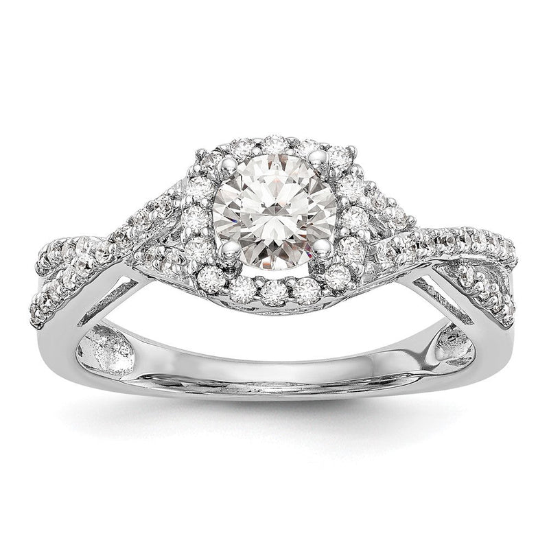 14K Weißgold Verlobungsring mit Halo und simuliertem Diamanten