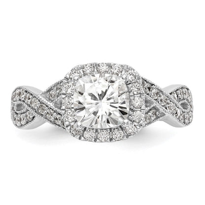 14K Weißgold Verlobungsring mit Halo aus simuliertem Diamant