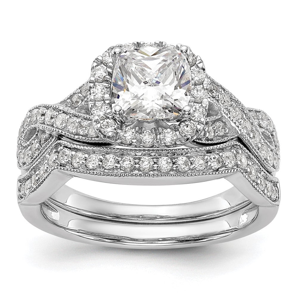 14K Weißgold Verlobungsring mit Halo aus simuliertem Diamant