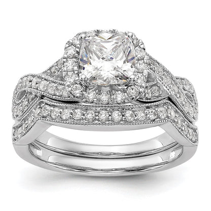 14K Weißgold Verlobungsring mit Halo aus simuliertem Diamant