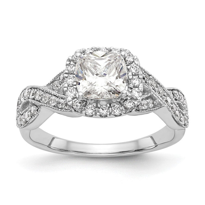 14K Weißgold Verlobungsring mit Halo aus simuliertem Diamant