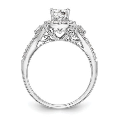 14K Weißgold Verlobungsring mit Diamant im Kissenschliff und Halo