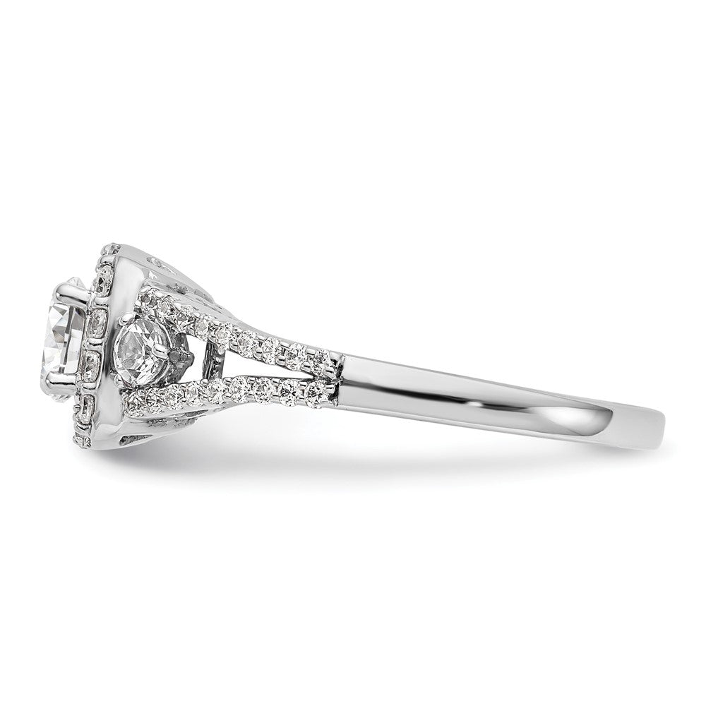 14K Weißgold Verlobungsring mit Diamant im Kissenschliff und Halo