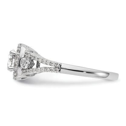 14K Weißgold Verlobungsring mit Diamant im Kissenschliff und Halo