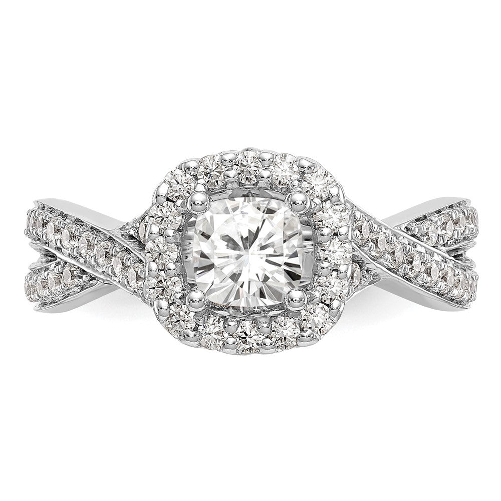 14K Weißgold Verlobungsring mit Diamant im Kissenschliff und Halo