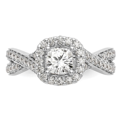 14K Weißgold Verlobungsring mit Diamant im Kissenschliff und Halo