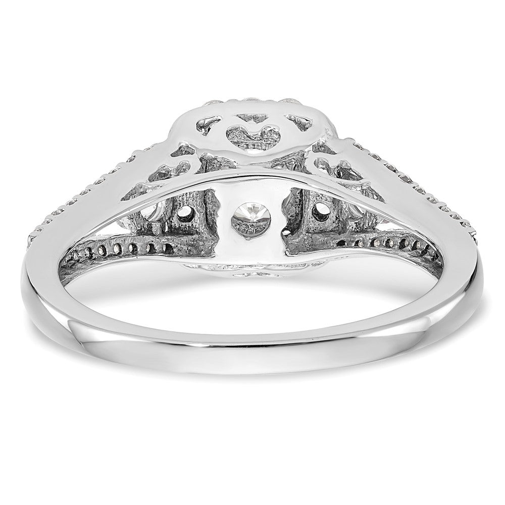 14K Weißgold Verlobungsring mit Diamant im Kissenschliff und Halo