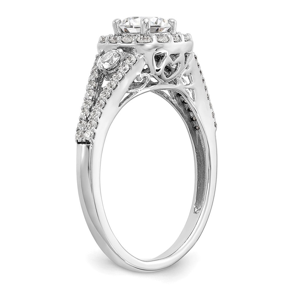 14K Weißgold Verlobungsring mit Diamant im Kissenschliff und Halo