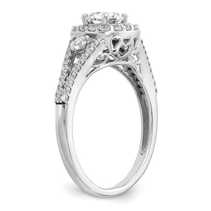 14K Weißgold Verlobungsring mit Diamant im Kissenschliff und Halo