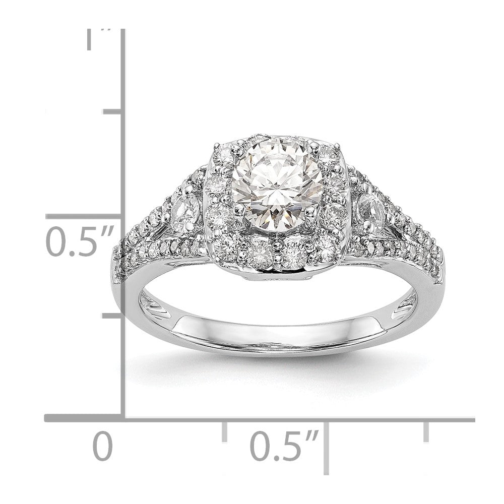 14K Weißgold Verlobungsring mit Diamant im Kissenschliff und Halo