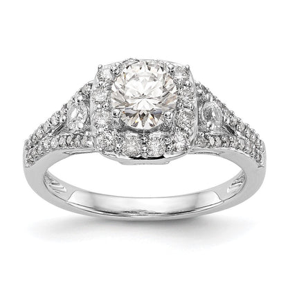 14K Weißgold Verlobungsring mit Diamant im Kissenschliff und Halo