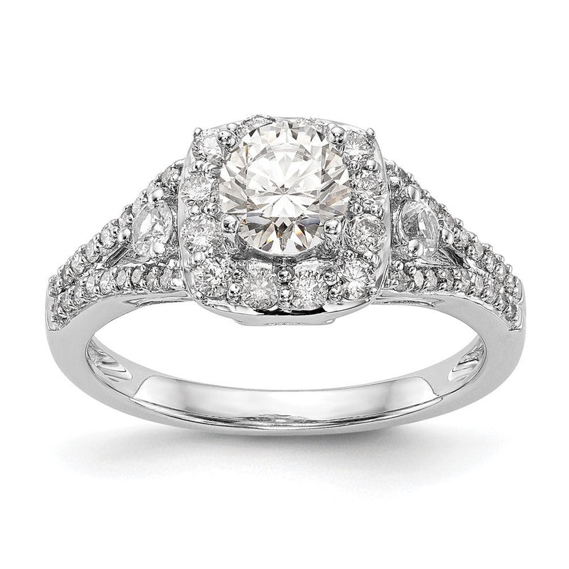 14K Weißgold Verlobungsring mit Diamant im Kissenschliff und Halo-Fassung