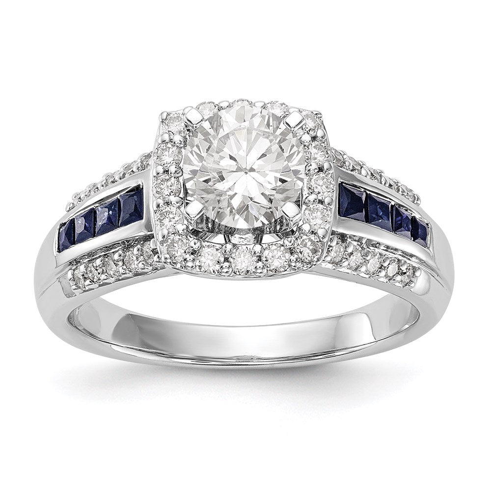 14K Gelbgold Stift Set Diamant & Saphir Halbfassung Kissen Heiligenschein Verlobungsring