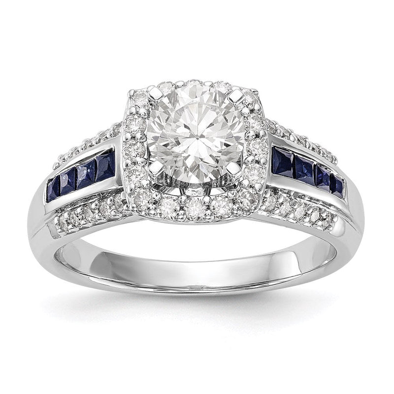 14K Gelbgold Stift Set Diamant & Saphir Halbfassung Kissen Heiligenschein Verlobungsring