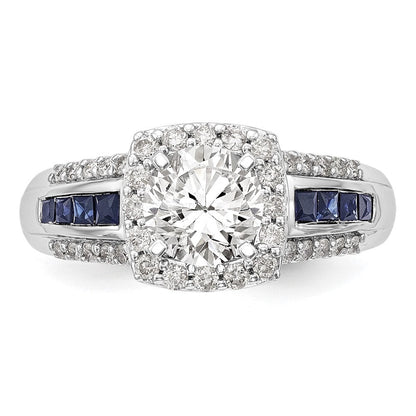 14K Weißgold Verlobungsring mit 0,33 ct. im Krappenzargen-Halbfassung mit im Labor gezüchteten Diamanten VS/SI+ G+ und im Labor gezüchteten blauen Saphiren