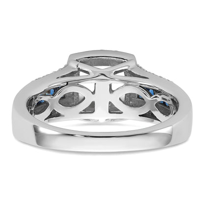 14K Weißgold Verlobungsring mit 0,33 ct. im Krappenzargen-Halbfassung mit im Labor gezüchteten Diamanten VS/SI+ G+ und im Labor gezüchteten blauen Saphiren
