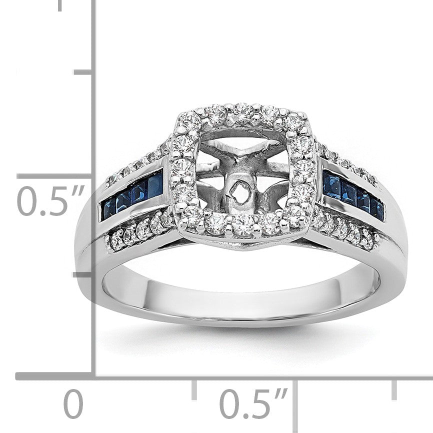 14K Weißgold Verlobungsring mit 0,33 ct. im Krappenzargen-Halbfassung mit im Labor gezüchteten Diamanten VS/SI+ G+ und im Labor gezüchteten blauen Saphiren