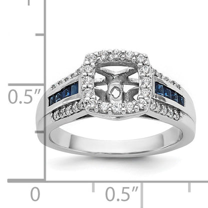 14K Weißgold Verlobungsring mit 0,33 ct. im Krappenzargen-Halbfassung mit im Labor gezüchteten Diamanten VS/SI+ G+ und im Labor gezüchteten blauen Saphiren