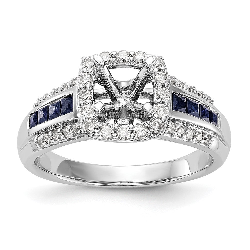 14K Weißgold Verlobungsring mit 0,33 ct. im Krappenzargen-Halbfassung mit im Labor gezüchteten Diamanten VS/SI+ G+ und im Labor gezüchteten blauen Saphiren