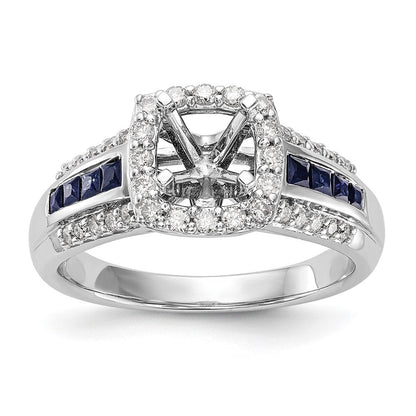 14K Weißgold Verlobungsring mit 0,33 ct. im Krappenzargen-Halbfassung mit im Labor gezüchteten Diamanten VS/SI+ G+ und im Labor gezüchteten blauen Saphiren