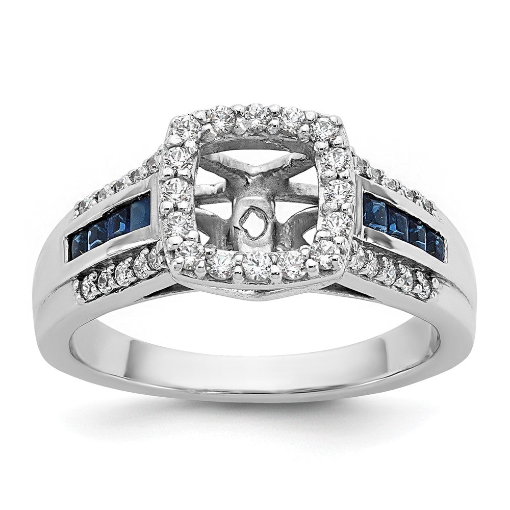 14K Weißgold Verlobungsring mit 0,33 ct. im Krappenzargen-Halbfassung mit im Labor gezüchteten Diamanten VS/SI+ G+ und im Labor gezüchteten blauen Saphiren