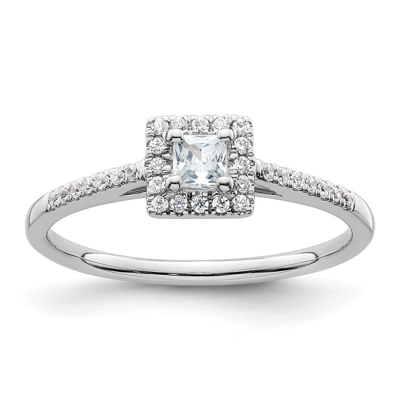 14K Weißgold Heiligenschein Plus (holds 1/4 Karat (3.00mm) Princess Mittig) 1/6 Diamant Halbfassung Verlobungsring